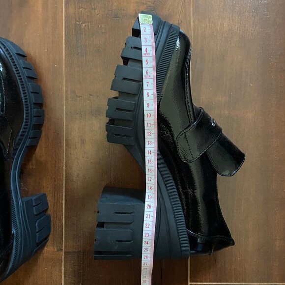 Call It Spring SEREENA High Heel Chunky Vegan Leather Loafers - Black - Picture 7 of 8